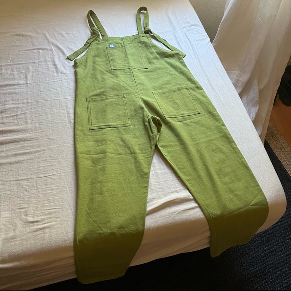 Lucy & Yak Pants - Lucy & Yak green denim cropped wide leg overalls jumpsuit
